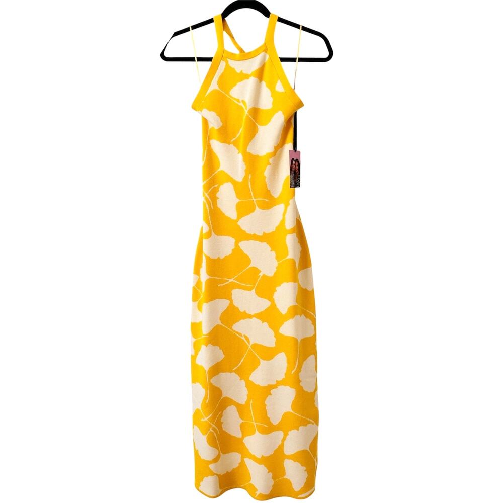NWT DVF x Target Ginkgo Yellow Sweaterknit Midi Dress XS Tie Neck Halter